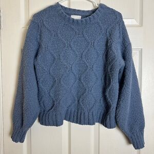 Pink Rose Blue Scoop Neck Long Sleeve Sweater Women Size S